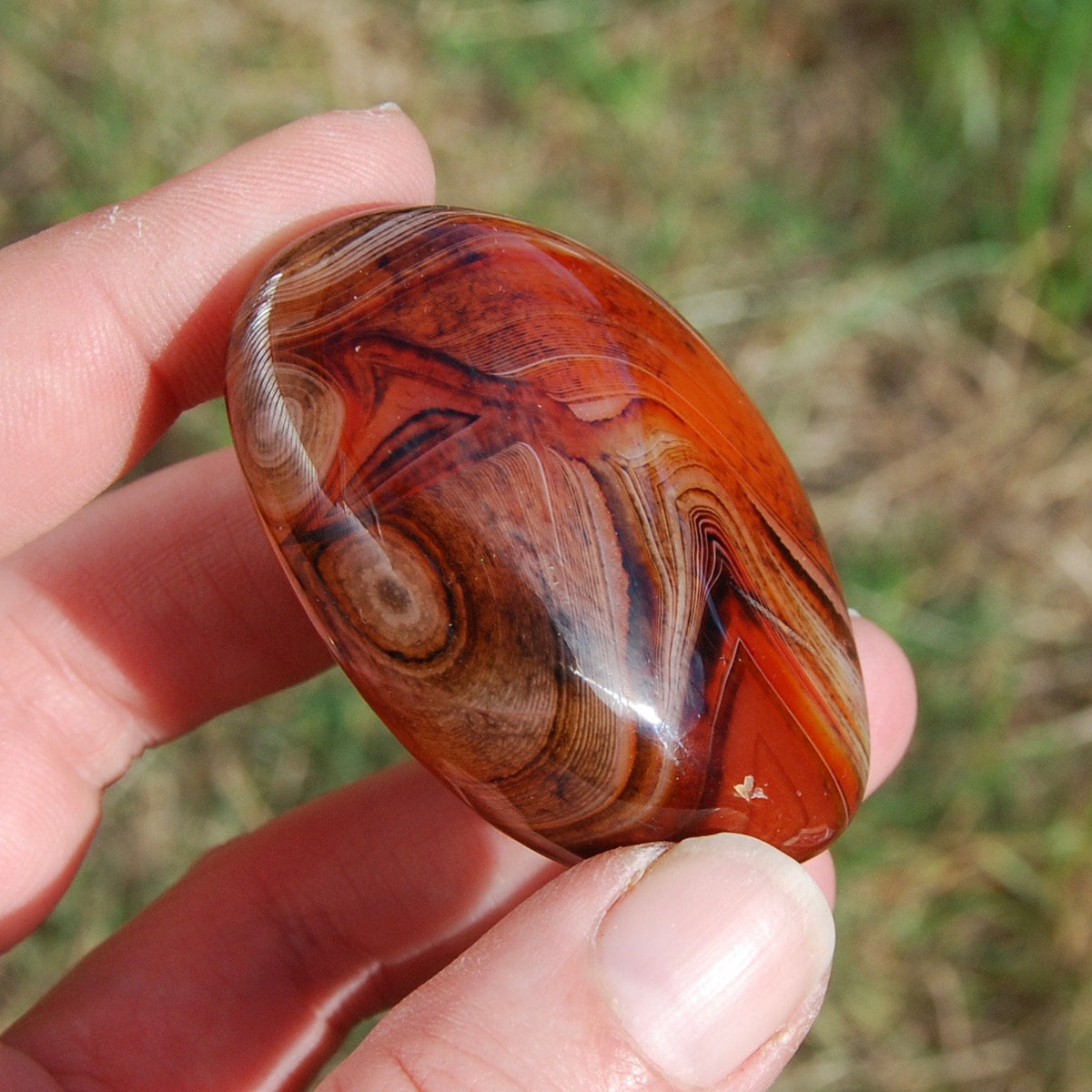 Red Banded Agate Crystal Palm Stone