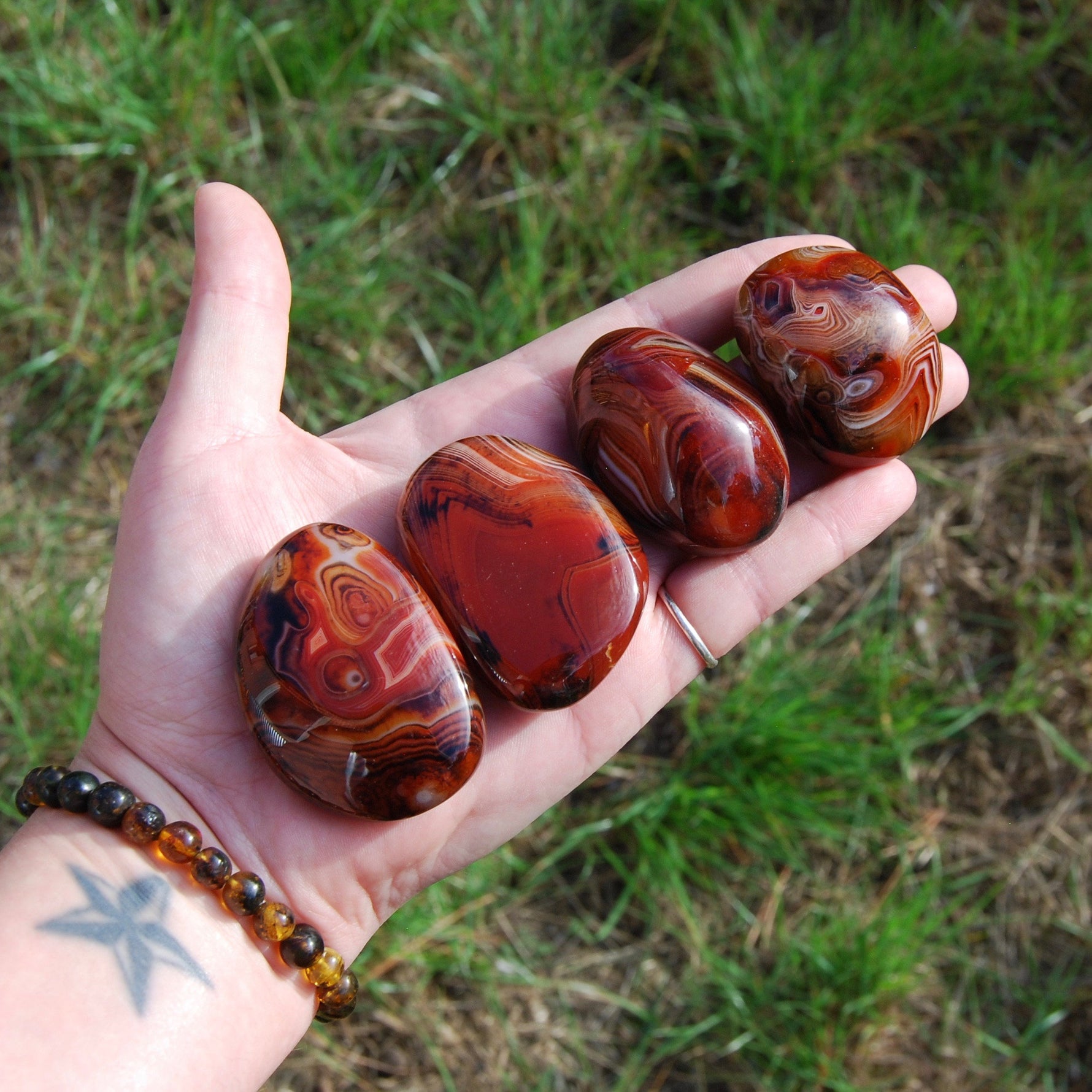 Red Banded Agate Crystal Palm Stone