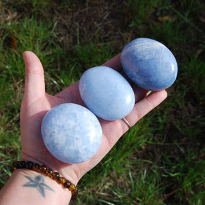 Large Blue Calcite Palm Stones