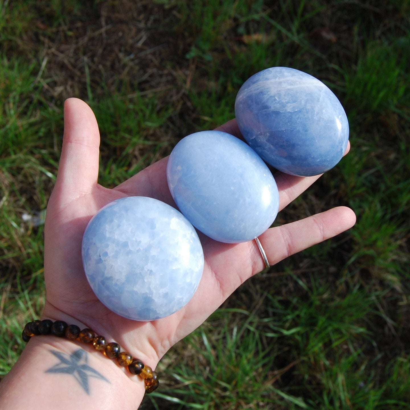 Large Blue Calcite Palm Stones