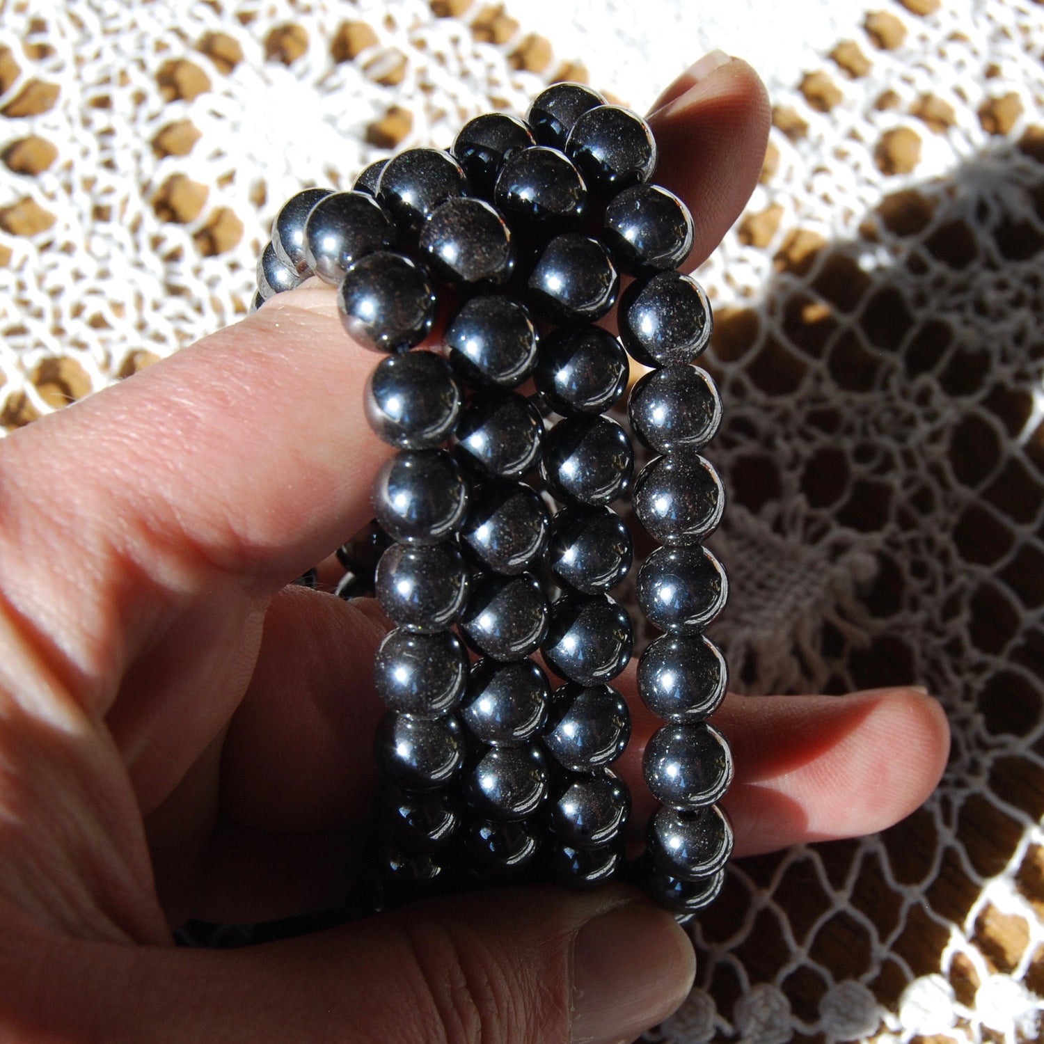 Hematite Beaded Power Bracelet 8mm Natural Gemstone Beads 