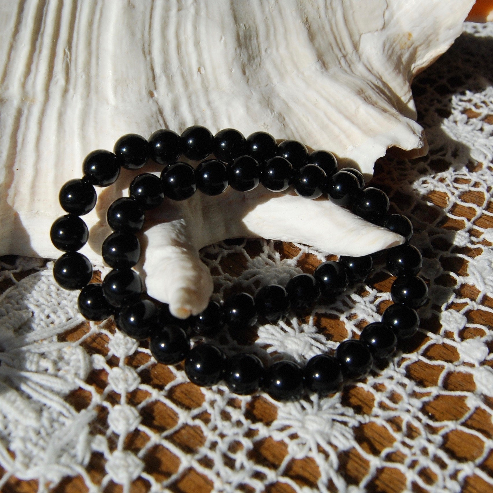 Black Obsidian Beaded Power Bracelet 8mm Natural Gemstone Beads 