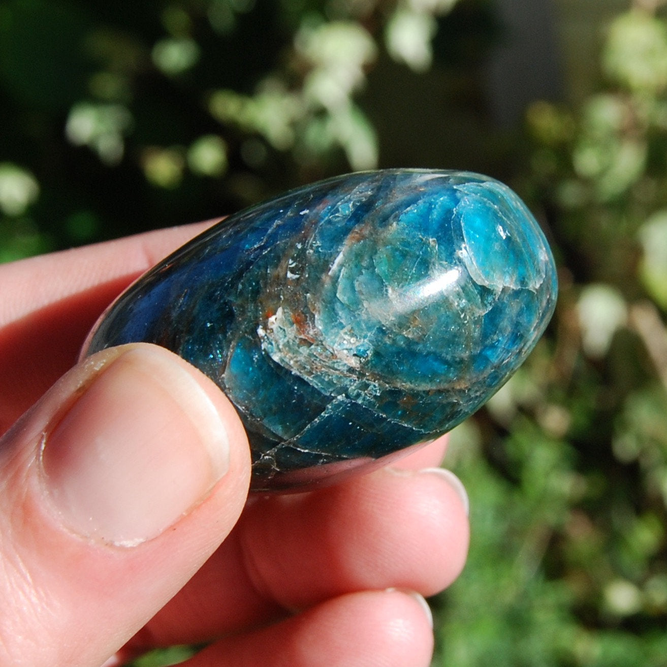 Blue Apatite Polished Crystal Palm Stones