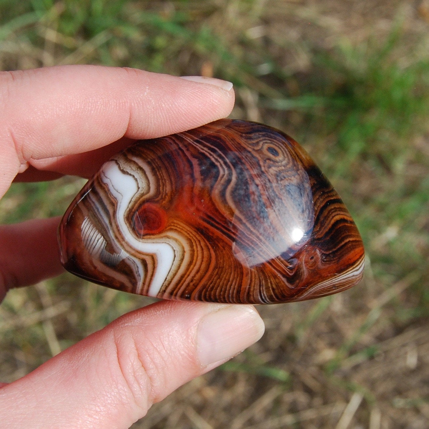 Red Banded Agate Crystal Palm Stone