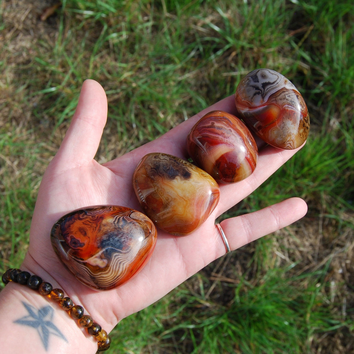 Red Banded Agate Crystal Palm Stone