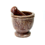 Triple Moon Mortar and Pestle Natural Carved Soapstone