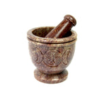 Triple Moon Mortar and Pestle Natural Carved Soapstone