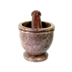 Triple Moon Mortar and Pestle Natural Carved Soapstone