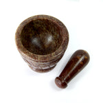 Triple Moon Mortar and Pestle Natural Carved Soapstone