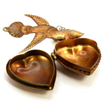 Sacred Heart Ex Voto Locket with Dove Milagro in Antiqued Brass