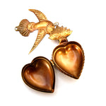 Sacred Heart Ex Voto Locket with Dove Milagro in Antiqued Brass