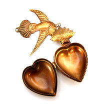 Load image into Gallery viewer, Sacred Heart Ex Voto Locket with Dove Milagro in Antiqued Brass
