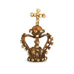 Tiny Jeweled Santos Kings Crown, Ornate Antique Gold Rhinestone Orb and Cross Motif