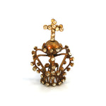Tiny Jeweled Santos Kings Crown, Ornate Antique Gold Rhinestone Orb and Cross Motif