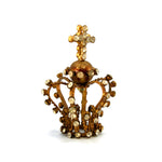 Tiny Jeweled Santos Kings Crown, Ornate Antique Gold Rhinestone Orb and Cross Motif
