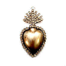 Load image into Gallery viewer, 6in Rhinestone Sacred Heart Ex Voto Locket Ornament, Antiqued Silver
